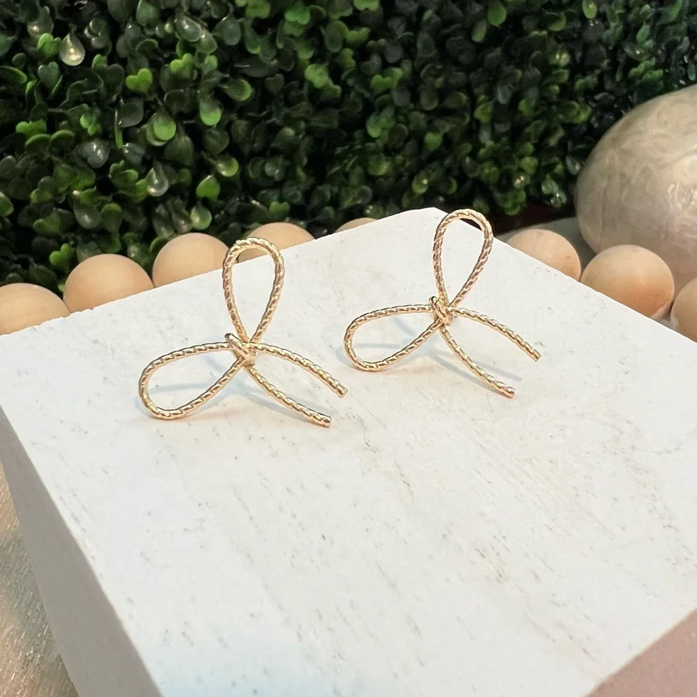 New Small Bow Studs Earrings | Gold Tone | Lightweight | Boutique | 1 inch